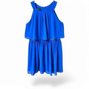 BCX GIRL Women's Plus Size  Royal Blue Sleeveless Ruffle Embroidery Mini Dress